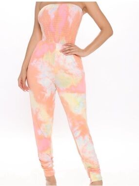 Full Circle Trends with Love Vibing Tie Dye Jumpsuit. S. NWT.
